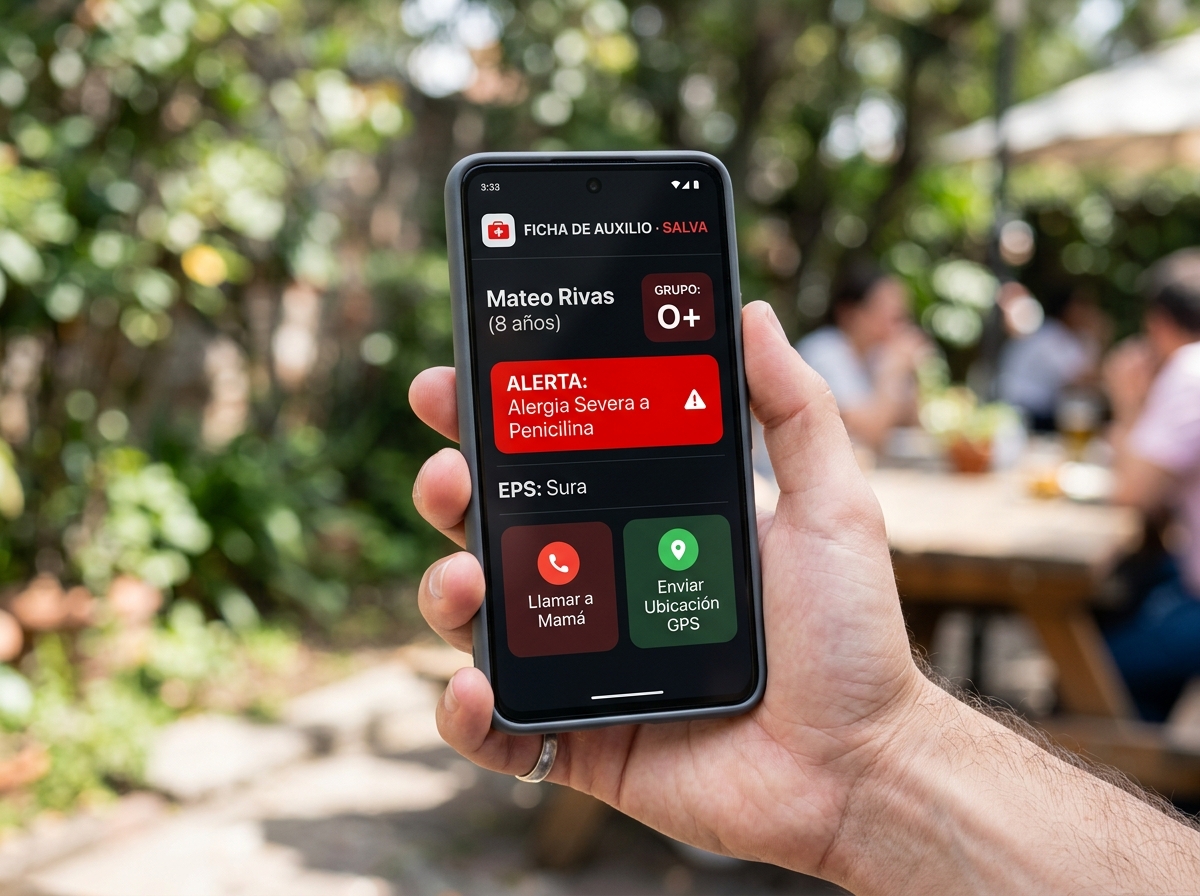 Ficha médica real de Salva en la pantalla de un iPhone tras escanear el QR